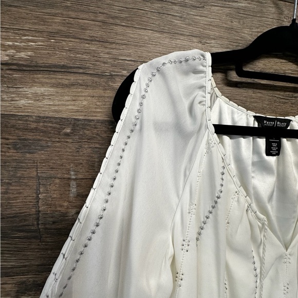 White House Black Market Cream White Off-the-Shoulder Bishop Sleeve Sundress - Picture 12 of 16